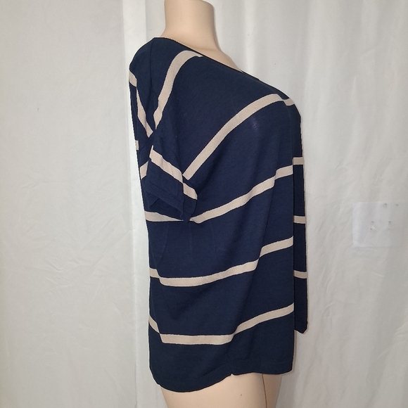 Talbots Navy Blue and Beige Striped Short Sleeve Top Wimen Size XL - Picture 14 of 16